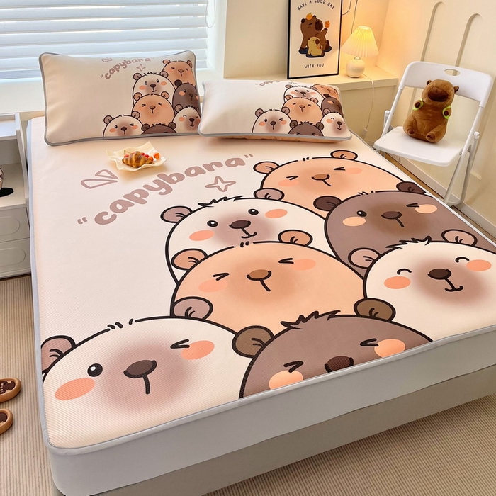 91家纺网 家纺一手货源 找家纺 蘭菲家纺 2025新款凉感丝卡皮巴拉凉席 豚一家