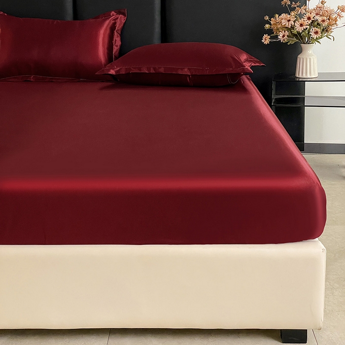 91家纺网 家纺一手货源 找家纺 恬澳家纺 2025新款冰丝床笠 冰丝-酒红