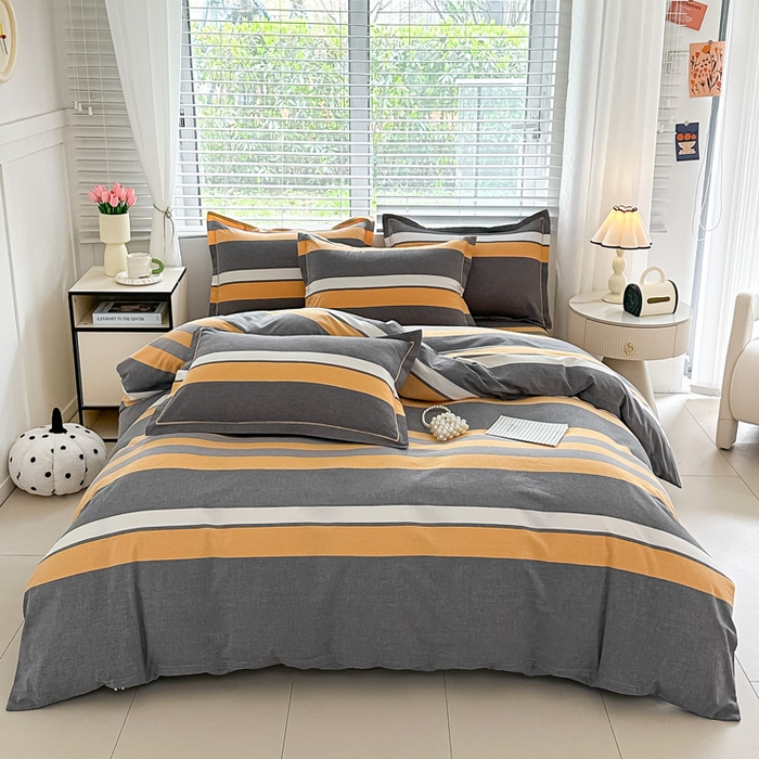 91家纺网 家纺一手货源 找家纺 侯先生家纺 2025新款全棉色织四件套纯棉被套床单四季款格子三件套 爱情-黄