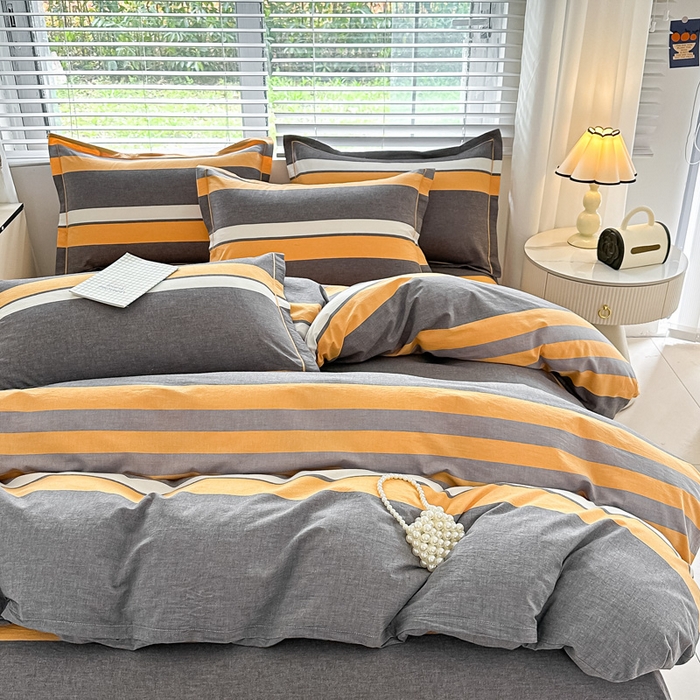 91家纺网 家纺一手货源 找家纺 侯先生家纺 2025新款全棉色织四件套纯棉被套床单四季款格子三件套 爱情-黄