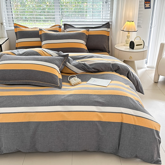 91家纺网 家纺一手货源 找家纺 侯先生家纺 2025新款全棉色织四件套纯棉被套床单四季款格子三件套 爱情-黄