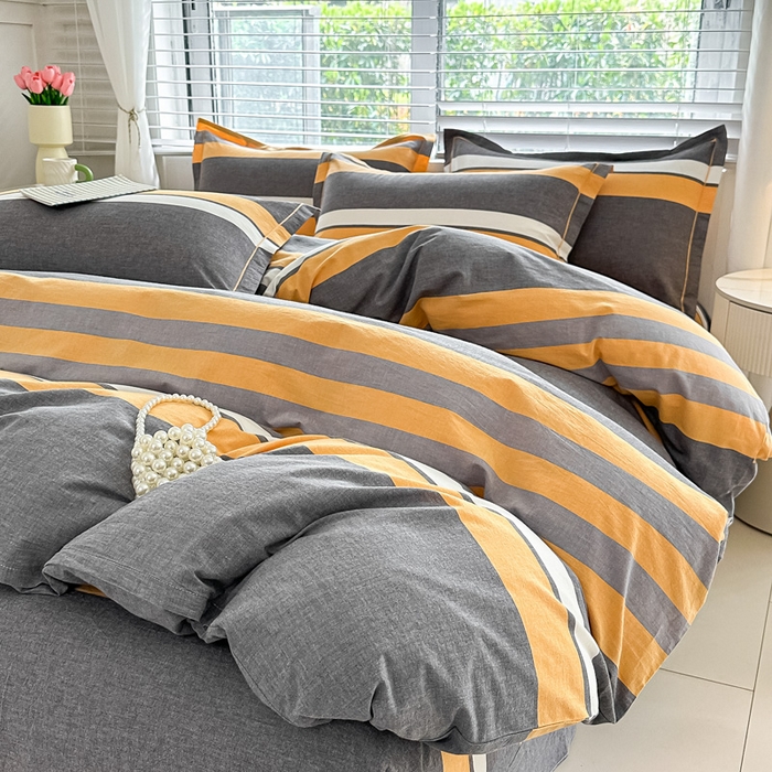 91家纺网 家纺一手货源 找家纺 侯先生家纺 2025新款全棉色织四件套纯棉被套床单四季款格子三件套 爱情-黄