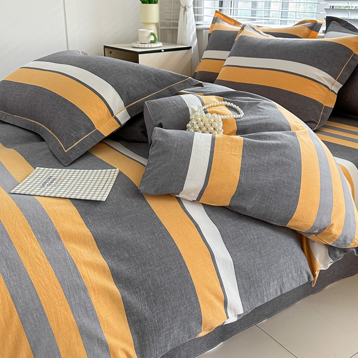 91家纺网 家纺一手货源 找家纺 侯先生家纺 2025新款全棉色织四件套纯棉被套床单四季款格子三件套 爱情-黄