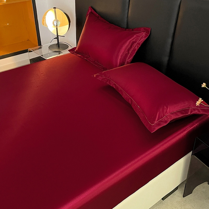 91家纺网 家纺一手货源 找家纺 恬澳家纺 2025新款冰丝床笠 冰丝-酒红