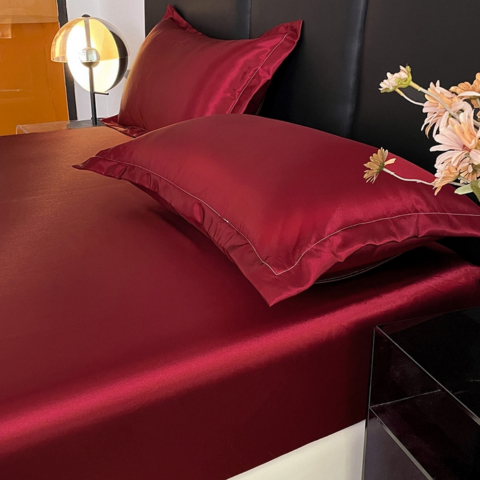 91家纺网 家纺一手货源 找家纺 恬澳家纺 2025新款冰丝床笠 冰丝-酒红