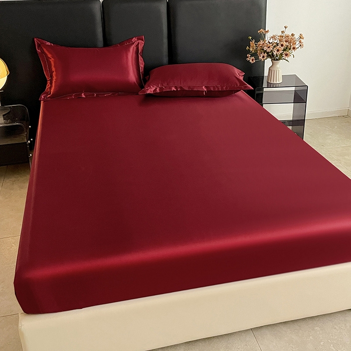 91家纺网 家纺一手货源 找家纺 恬澳家纺 2025新款冰丝床笠 冰丝-酒红