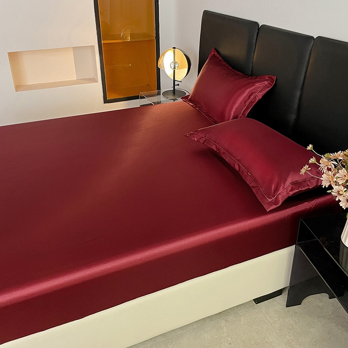 91家纺网 家纺一手货源 找家纺 恬澳家纺 2025新款冰丝床笠 冰丝-酒红