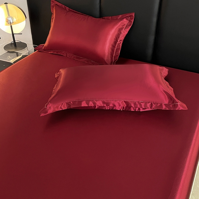 91家纺网 家纺一手货源 找家纺 恬澳家纺 2025新款冰丝床笠 冰丝-酒红