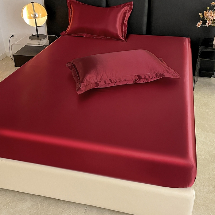 91家纺网 家纺一手货源 找家纺 恬澳家纺 2025新款冰丝床笠 冰丝-酒红