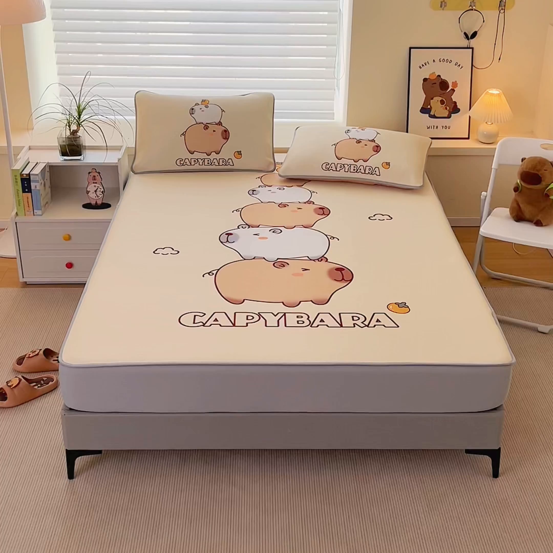 91家纺网 家纺一手货源 找家纺 蘭菲家纺 2025新款凉感丝卡皮巴拉凉席 沉浸式