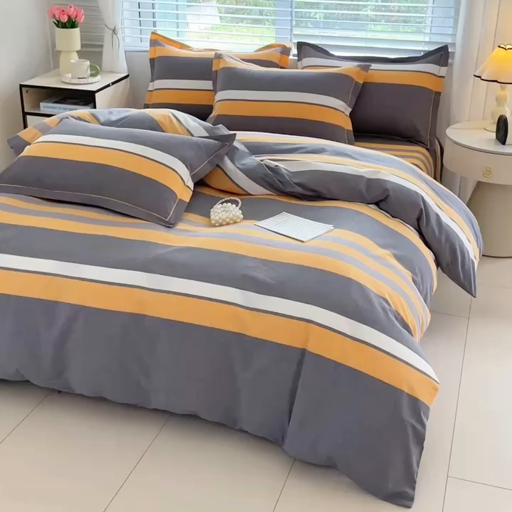 91家纺网 家纺一手货源 找家纺 侯先生家纺 2025新款全棉色织四件套纯棉被套床单四季款格子三件套 爱情-黄