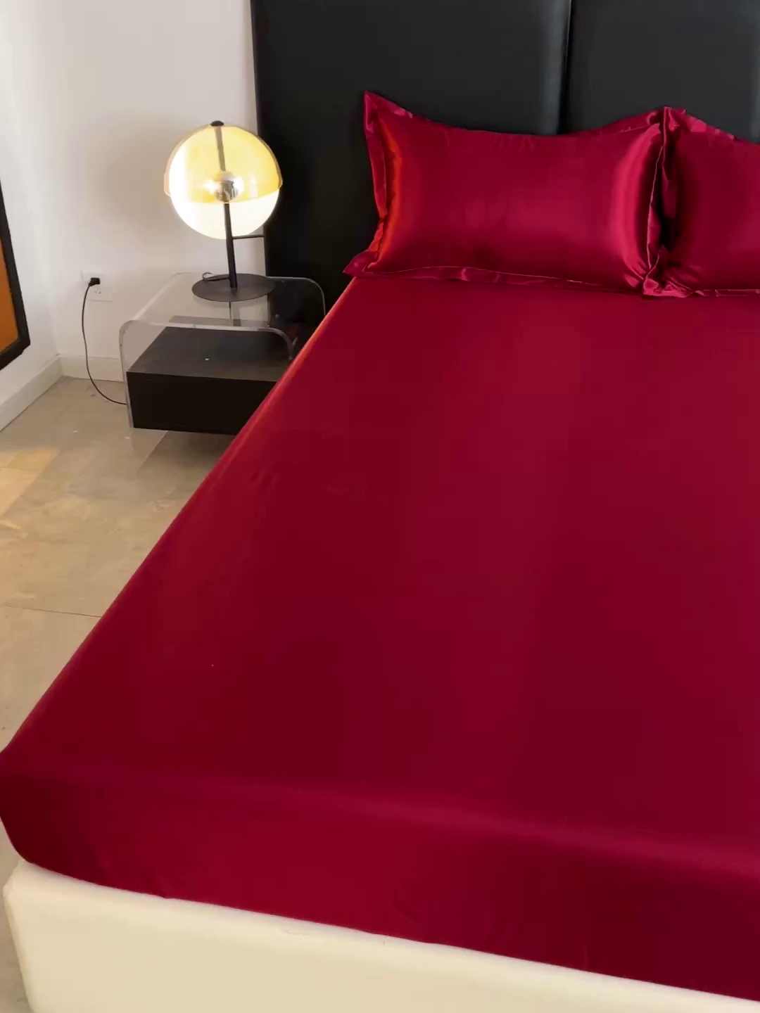 91家纺网 家纺一手货源 找家纺 恬澳家纺 2025新款冰丝床笠 冰丝-酒红