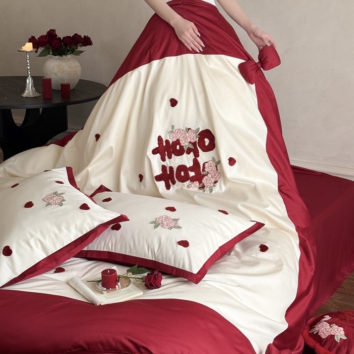 91家纺网 家纺一手货源 找家纺 （总）嗨购家纺 2025新款50S长绒棉四件套-玫瑰与你