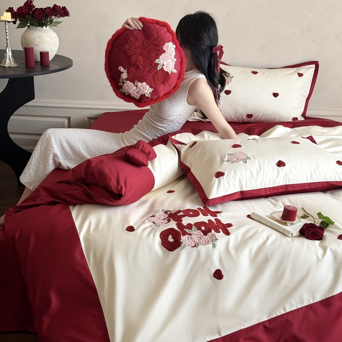 91家纺网 家纺一手货源 找家纺 （总）嗨购家纺 2025新款50S长绒棉四件套-玫瑰与你