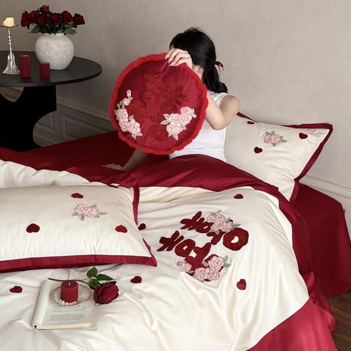 91家纺网 家纺一手货源 找家纺 （总）嗨购家纺 2025新款50S长绒棉四件套-玫瑰与你