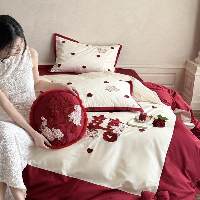 91家纺网 家纺一手货源 找家纺 （总）嗨购家纺 2025新款50S长绒棉四件套-玫瑰与你