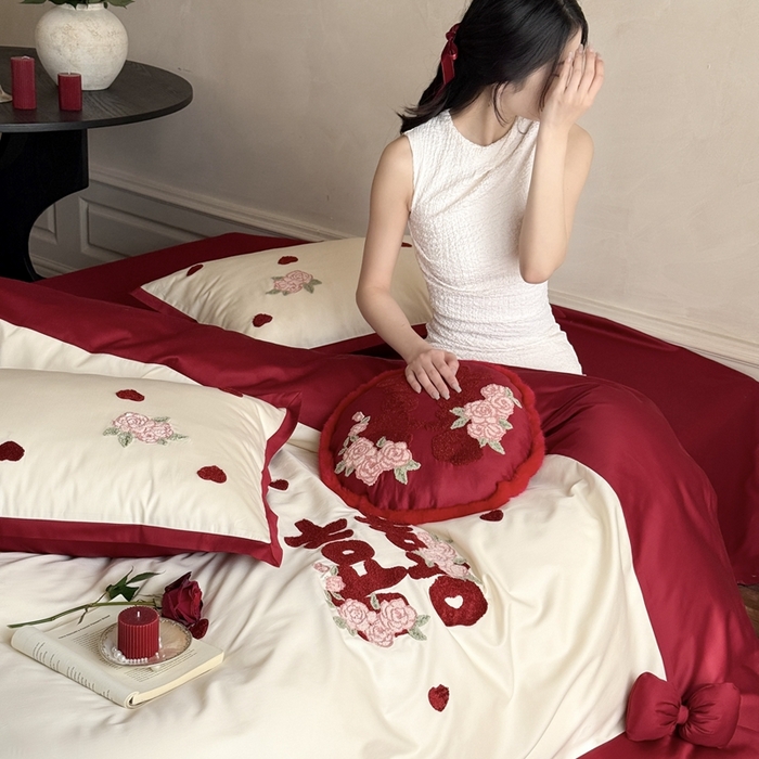 91家纺网 家纺一手货源 找家纺 （总）嗨购家纺 2025新款50S长绒棉四件套-玫瑰与你