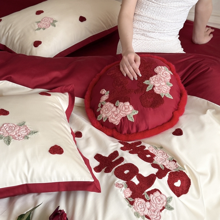 91家纺网 家纺一手货源 找家纺 （总）嗨购家纺 2025新款50S长绒棉四件套-玫瑰与你