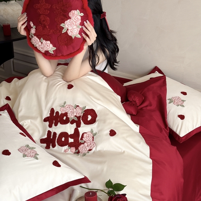 91家纺网 家纺一手货源 找家纺 （总）嗨购家纺 2025新款50S长绒棉四件套-玫瑰与你