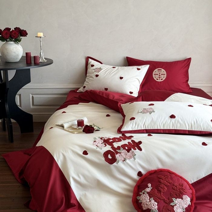 91家纺网 家纺一手货源 找家纺 （总）嗨购家纺 2025新款50S长绒棉四件套-玫瑰与你