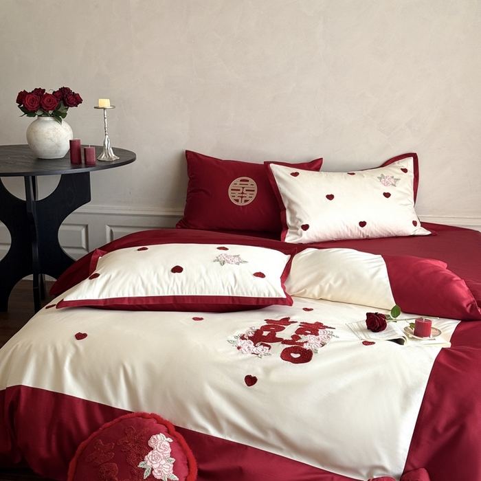 91家纺网 家纺一手货源 找家纺 （总）嗨购家纺 2025新款50S长绒棉四件套-玫瑰与你