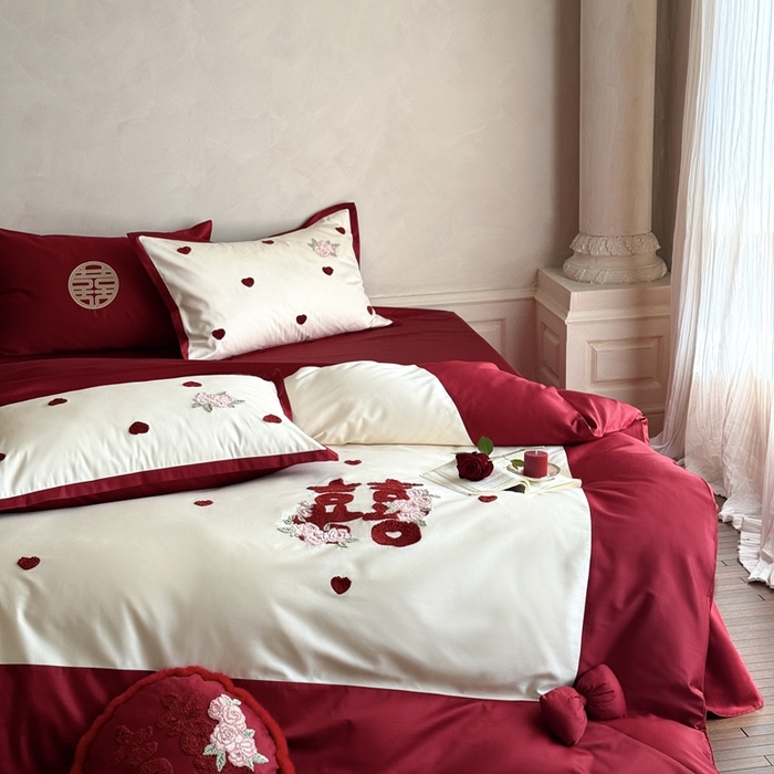 91家纺网 家纺一手货源 找家纺 （总）嗨购家纺 2025新款50S长绒棉四件套-玫瑰与你