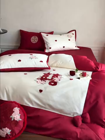 91家纺网 家纺一手货源 找家纺 （总）嗨购家纺 2025新款50S长绒棉四件套-玫瑰与你