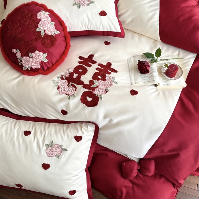 91家纺网 家纺一手货源 找家纺 （总）嗨购家纺 2025新款50S长绒棉四件套-玫瑰与你