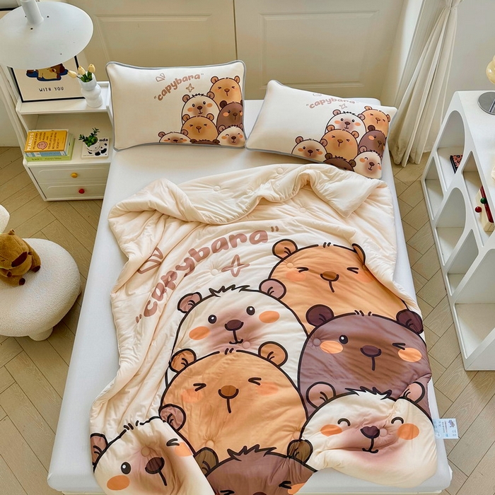 91家纺网 家纺一手货源 找家纺 蘭菲家纺 2025新款凉感丝卡皮巴拉夏被 豚一家