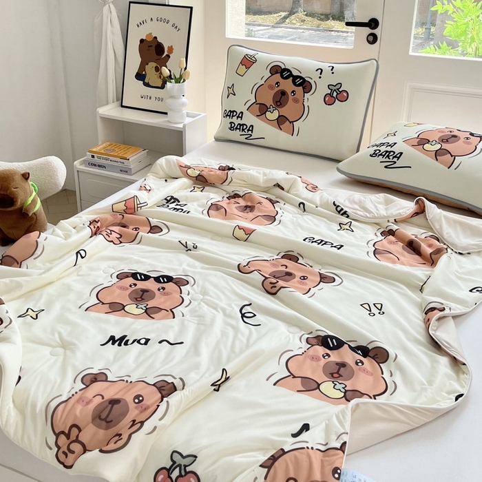 91家纺网 家纺一手货源 找家纺 蘭菲家纺 2025新款凉感丝卡皮巴拉夏被 拉不动