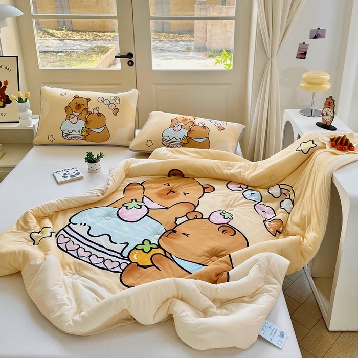 91家纺网 家纺一手货源 找家纺 蘭菲家纺 2025新款凉感丝卡皮巴拉夏被 爱皮卡