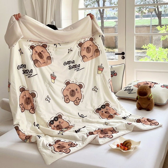 91家纺网 家纺一手货源 找家纺 蘭菲家纺 2025新款凉感丝卡皮巴拉夏被 拉不动