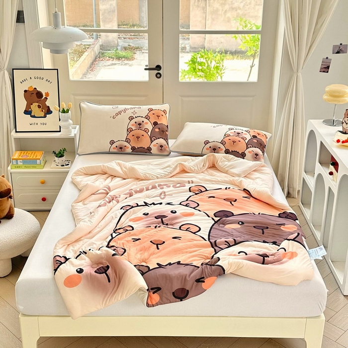 蘭菲家纺 2025新款凉感丝卡皮巴拉夏被 豚一家