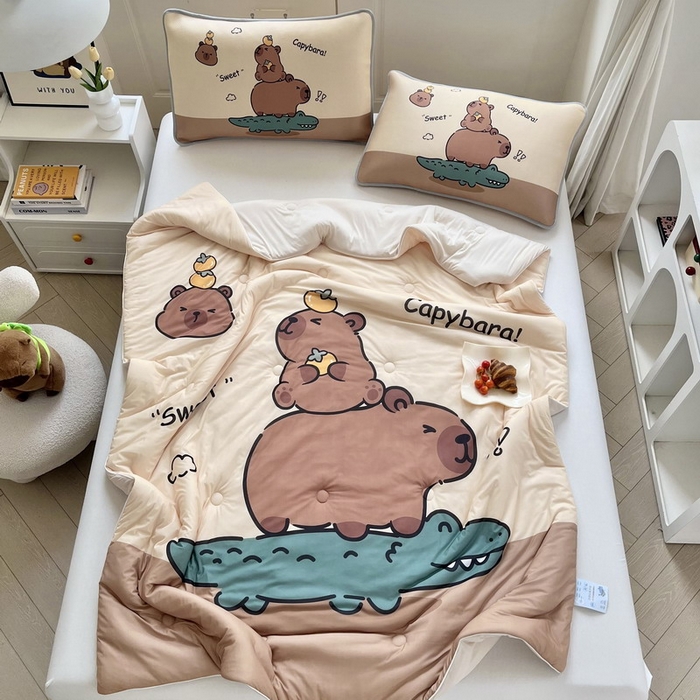 91家纺网 家纺一手货源 找家纺 蘭菲家纺 2025新款凉感丝卡皮巴拉夏被 征服拉