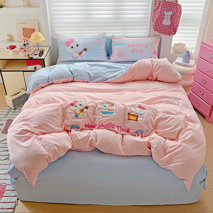 91家纺网 家纺一手货源 找家纺 海岛哥哥 2025新款大版毛巾绣四件套 猫咪音乐会