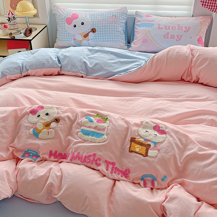 91家纺网 家纺一手货源 找家纺 海岛哥哥 2025新款大版毛巾绣四件套 猫咪音乐会