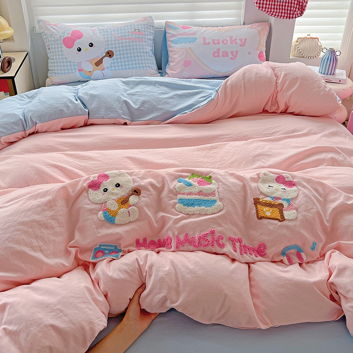 91家纺网 家纺一手货源 找家纺 海岛哥哥 2025新款大版毛巾绣四件套 猫咪音乐会