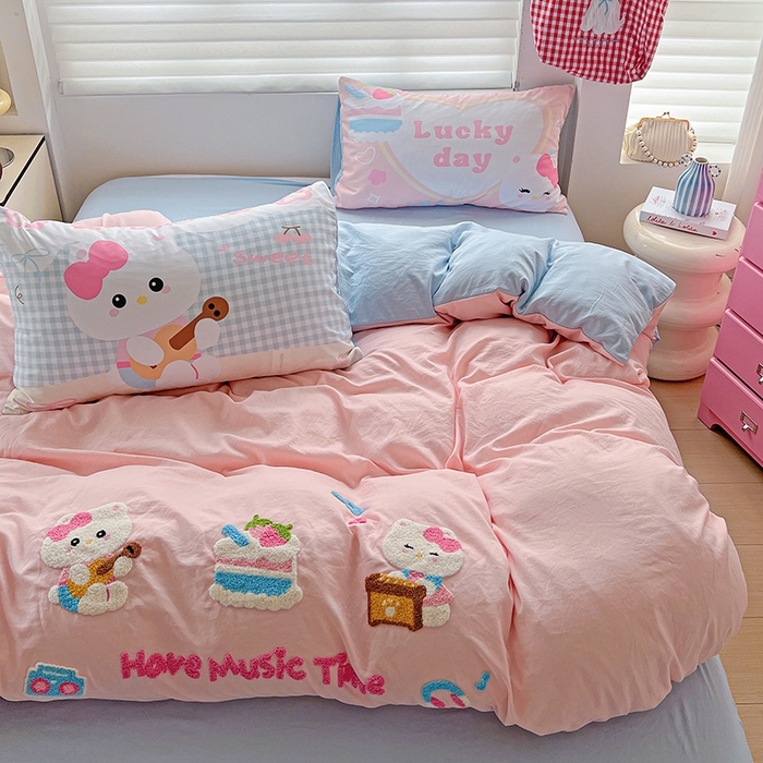 91家纺网 家纺一手货源 找家纺 海岛哥哥 2025新款大版毛巾绣四件套 猫咪音乐会