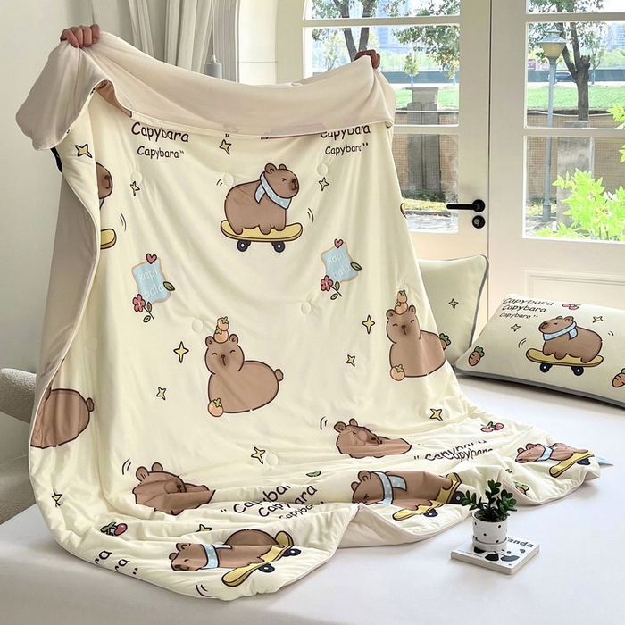 91家纺网 家纺一手货源 找家纺 蘭菲家纺 2025新款凉感丝卡皮巴拉夏被 爱滑板