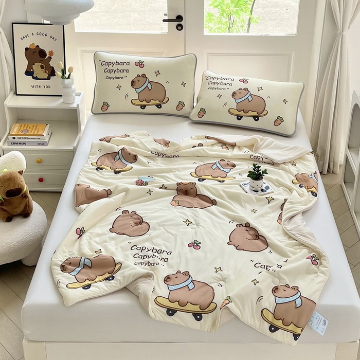 蘭菲家纺 2025新款凉感丝卡皮巴拉夏被 爱滑板