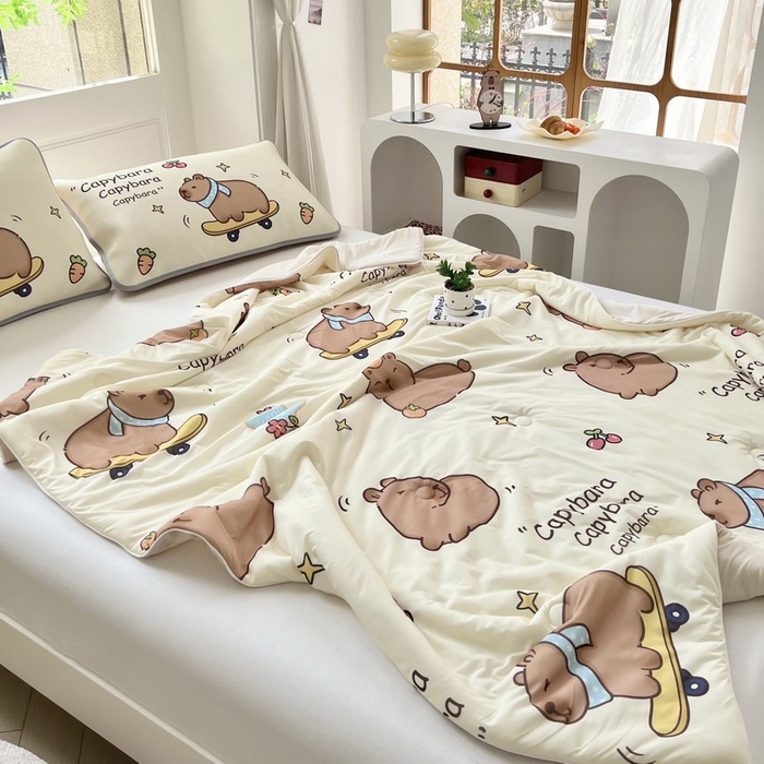 91家纺网 家纺一手货源 找家纺 蘭菲家纺 2025新款凉感丝卡皮巴拉夏被 爱滑板