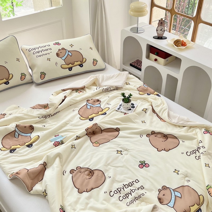 91家纺网 家纺一手货源 找家纺 蘭菲家纺 2025新款凉感丝卡皮巴拉夏被 爱滑板