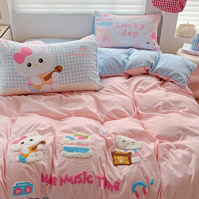 91家纺网 家纺一手货源 找家纺 海岛哥哥 2025新款大版毛巾绣四件套 猫咪音乐会