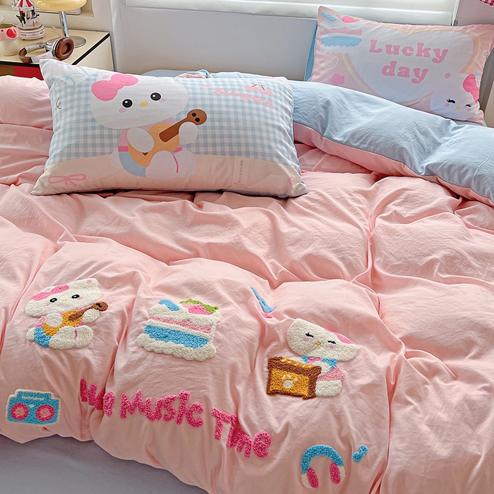 91家纺网 家纺一手货源 找家纺 海岛哥哥 2025新款大版毛巾绣四件套 猫咪音乐会