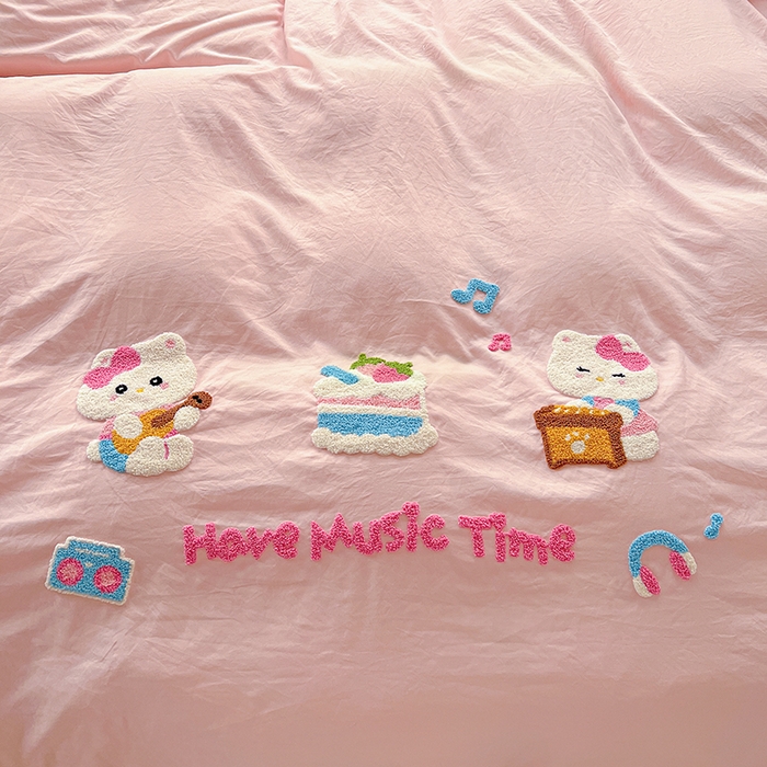 91家纺网 家纺一手货源 找家纺 海岛哥哥 2025新款大版毛巾绣四件套 猫咪音乐会