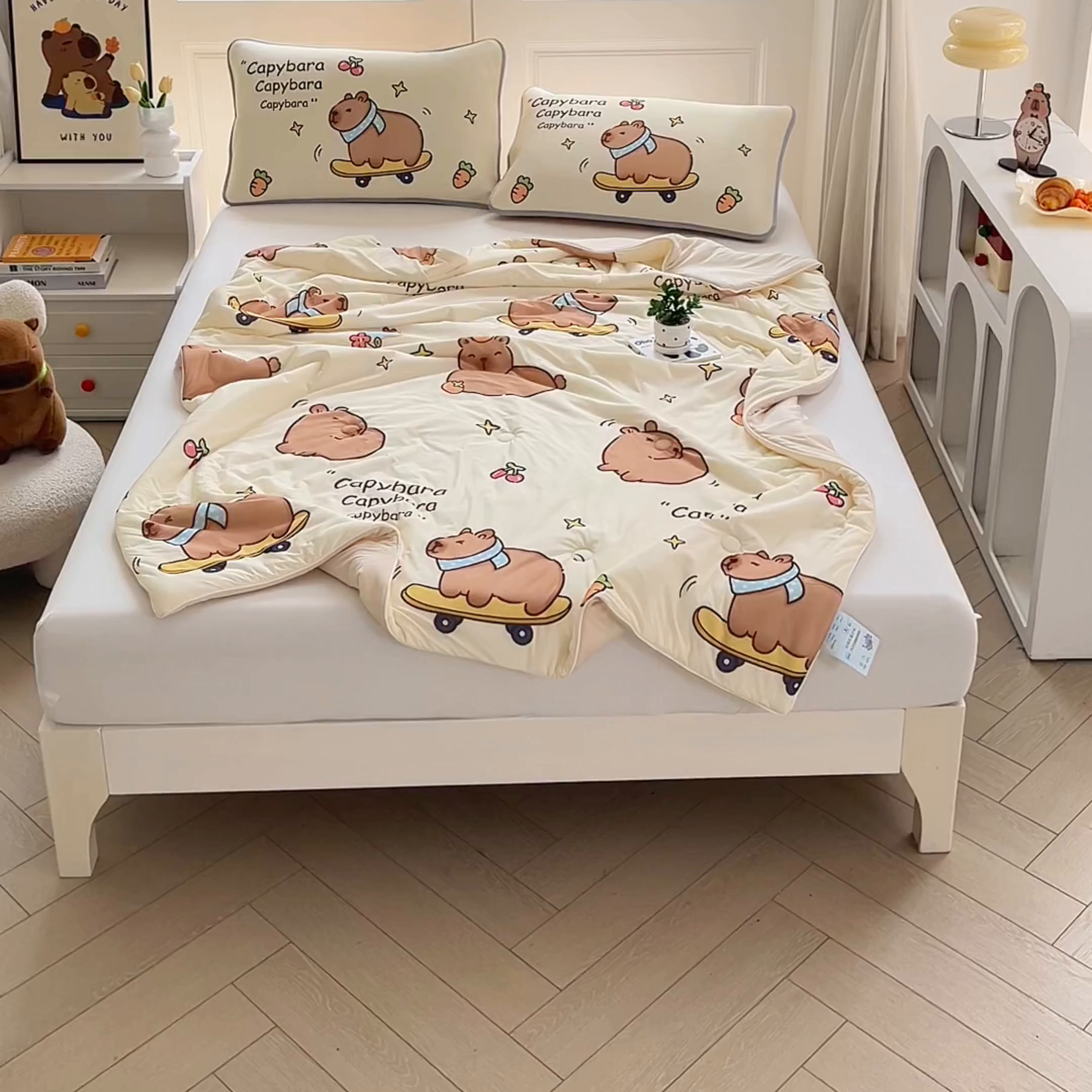 91家纺网 家纺一手货源 找家纺 蘭菲家纺 2025新款凉感丝卡皮巴拉夏被 爱滑板