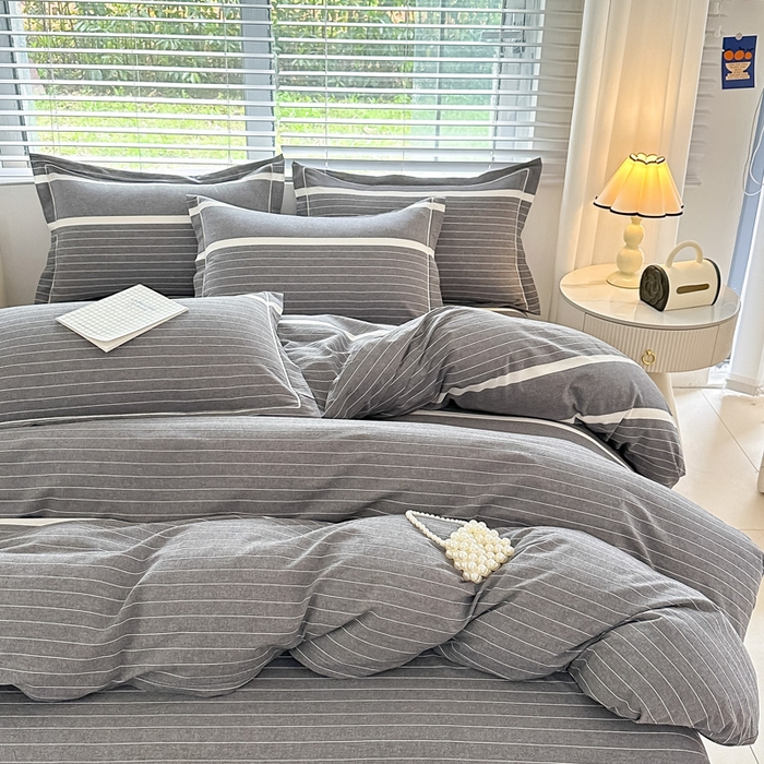 91家纺网 家纺一手货源 找家纺 侯先生家纺 2025新款全棉色织四件套纯棉被套床单四季款格子三件套 多拉-灰