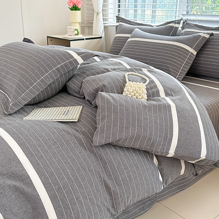 91家纺网 家纺一手货源 找家纺 侯先生家纺 2025新款全棉色织四件套纯棉被套床单四季款格子三件套 多拉-灰