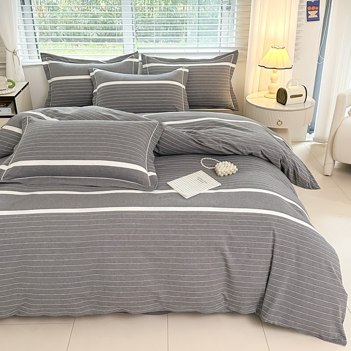 91家纺网 家纺一手货源 找家纺 侯先生家纺 2025新款全棉色织四件套纯棉被套床单四季款格子三件套 多拉-灰