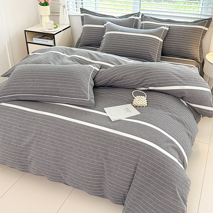 91家纺网 家纺一手货源 找家纺 侯先生家纺 2025新款全棉色织四件套纯棉被套床单四季款格子三件套 多拉-灰